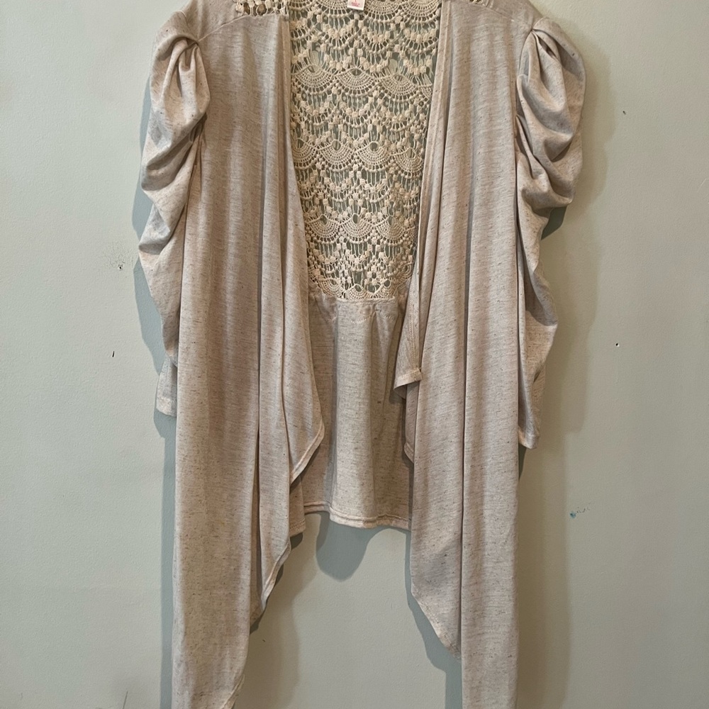 Xhiliration  cream colored jacket. Cut out detail. Size Large EUC